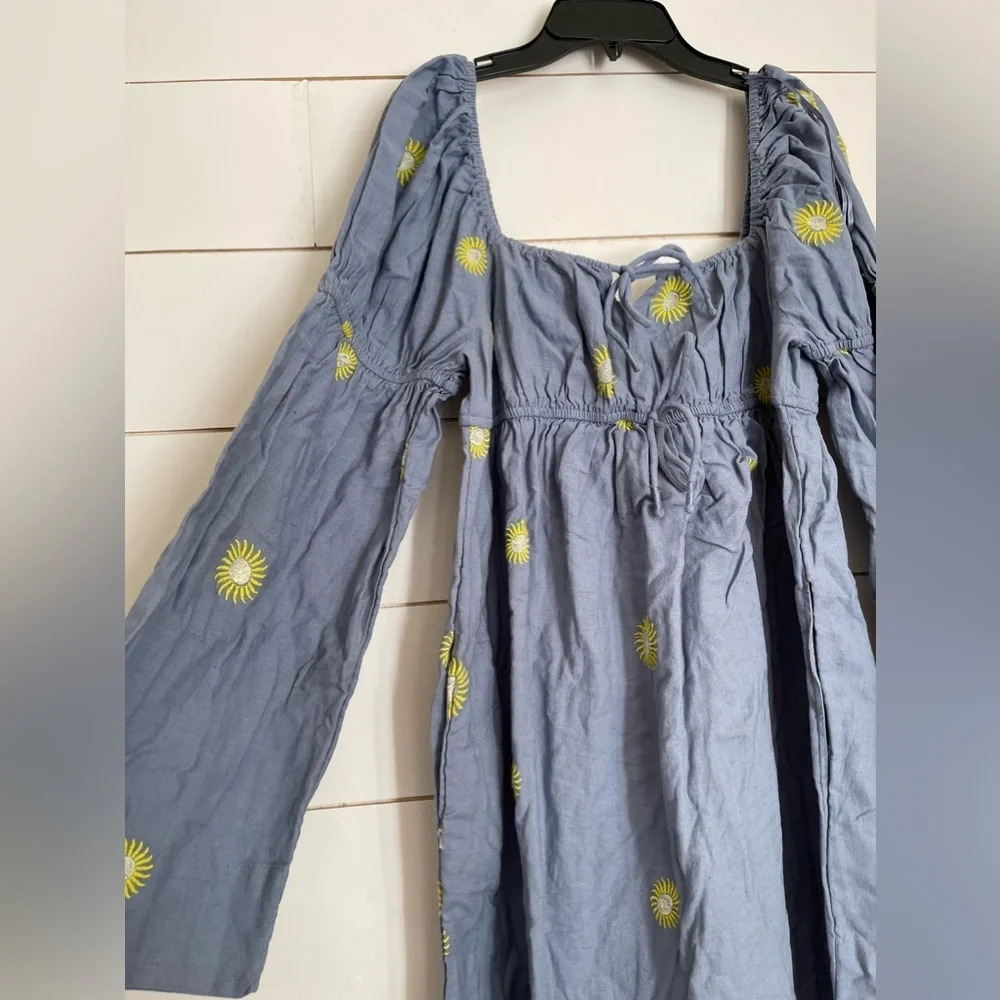 Free People Emory Embroidered MIDI Dress in Blue Combo - Picture 11 of 14